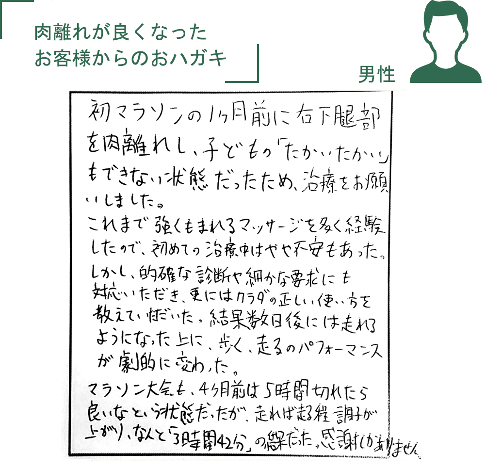 肘痛が良くなったお客様からのおハガキ